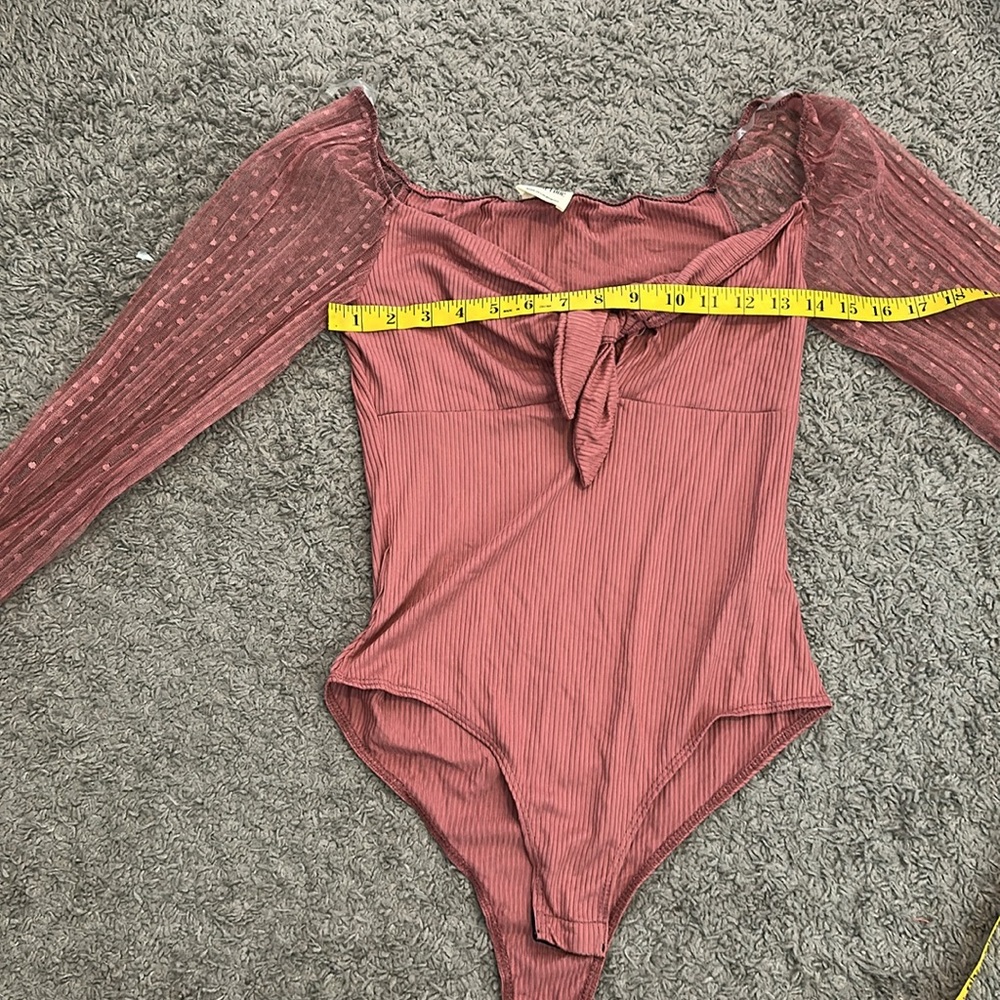 Mauve pink sheer sleeve ribbed body suit - Picture 9 of 9